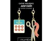 Cathe Holden Zipper Pulls - Card of buttons and scissors - by Moda - Metal and Enamel - zipper Pulls - buttons and scissors - fabric only