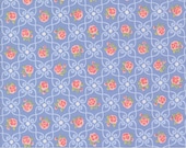 Moda Fabric - Memory Lane by Brenda Riddle - 18782 15 - 1/2 yard - blue background with lt blue lace design and pink flowers - 44" wide
