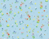 Riley Blake Fabric - 100 Aker Woods by Jill Howarth - C15172-sky - 1/2 yard - 44" wide - sky blue with flowers - Pooh Bear