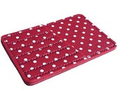 Needle CarryCard - vinyl needle case - holds up to 2 3/4" long sewing needles - size of a credit card - red with white polka dots