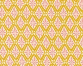 Moda Fabric - Tango by Kate Spain - 1/2 yard - 27336 - 17 - gold with pink floral medallions - cotton fabric by Moda - Tango