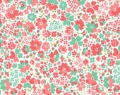 Moda Fabric - Strawberry Jam by Corey Yoder - 1/2 yard - 29061 - 20 - off white with Mint Green and coral flowers - Cotton Fabric