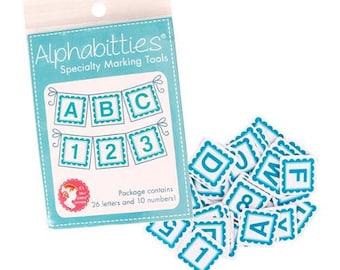 It's Sew Emma Alphabitties - Blue - Little plastic number and alphabet tags for organizing quilt pieces - Alphabitties - It's Sew Emma