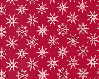 Moda Fabric - Candy Cane Lane by April Rosenthal for  Moda - 100% cotton fabric - 1/2 yard - 24123 15 red with snowflakes - 1/2 yard