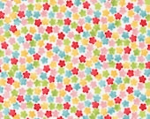 Moda Fabric - Jolie by Chez Moi 33695 - 11 - 1/2 yard - small print green, pink, blue, yellow on white Floral design - Cotton Fabric