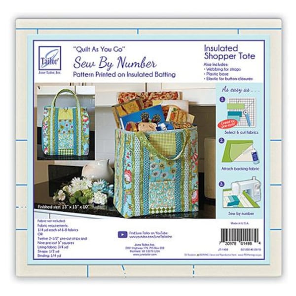 Quilt as You Go Insulated Shopper Tote - June Tailor-Sew by Number-Pattern printed on insulated batting 13"x15"x10" Tote - fabric not incl