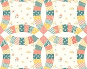 Riley Blake Fabric - New Beginnings  - by Sandy Gervais - C15758 Cream - Double Wedding Cheater Print - white w quilt rings -1/2 yard-Cream