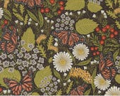 Moda Fabric - Bee Garden - by Gingiber - 48412 21M - Black with pink and gold flowers and monarchss - Cotton- 1/2 yard - Metallic accent