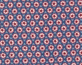 Moda Fabric - My Country by Kathy Schmitz for Moda - 7043 15 - 1/2 yard - 100% cotton - quilt fabric -blue with red circles and stars