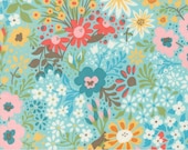 Moda Fabric - Sunday Brunch by Basic Grey - aqua with multicolor flowers - 1/2 yard - 30750 14 - aqua floral print design - Cotton