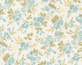 Moda Fabric - Honeybloom -  by 3 Sisters - ivory background with soft green floral print - 44342 11- 1/2 yard - Floral ivory with green/blue