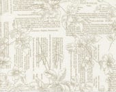 Moda Fabric - Muse by 3 Sisters for Moda - Fabric 44392 11 - 1/2 yard - Cotton Fabric 44" wide  - off white with  taupe floral and words