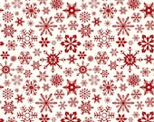 Riley Blake Fabric - Mistletoe and Holly - by Beverly McCullough - C16402 Cloud - off white with red snowflakes - 1/2 yard