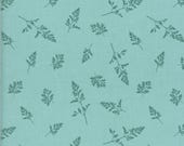 Moda Fabric - Field of Flowers - by Katharine Watson - 1/2 yard  - 3317 14 - light teal with green fern leaves - garden flowers