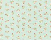 Moda Fabric - Sunbonnet - by Heather Briggs - 1/2 yard - 31763 19 - light green with pink flowers - cotton fabric - mint green fabric