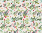 Moda Fabric - Love and Cheer by Amarilys Henderson 21836 11 - 1/2 yard  - Cotton Fabric - white background with berries and pine branches
