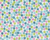 Moda Fabric - Jolie by Chez Moi 33695 - 12 - 1/2 yard - small print green, pink, blue on white Floral design - Cotton Fabric