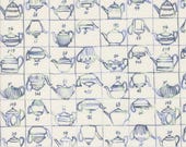 Moda Fabric - Larking -  by Janet Clare - 1/2 yard - 24631 12 - Larking Thames -  porcelain with blue tea pots - cotton 44" Moda fabric