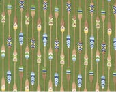 Moda Fabric - On Lake Time by Deb Strain - 1/2 yard - 56122 15 - green with multicolored canoe paddles - 44" Cotton Fabric -On Lake Time