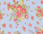 Moda Fabric - Memory Lane by Brenda Riddle - 18780 16 - 1/2 yard - blue background with medium pink and blue flowers - 44" wide - Cotton