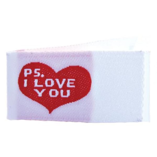 Tag It Ons -  PS I Love You - 12 tags per packet. 1-1/8" x 5/8" - Little tags that can be attached to your quilts and crafts -