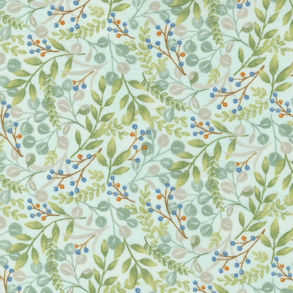 Moda Fabric - Harvest Wishes by Deb Strain for Moda - 56063 13 - 1/2 yard - 100% cotton - aqua with green and teal foliage and berries