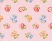 Moda Fabric - Memory Lane by Brenda Riddle - 18781 12 - 1/2 yard - pink background with pink, yellow, red, and blue flowers - 44" wide