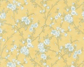 Moda Fabric - Honeybloom -  by 3 Sisters - soft yellow background with white and blue green flowers  - 44343 13- 1/2 yard - Yellow floral
