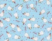 Moda Fabric - Emmitt and Ivy by Sweetwater for Moda - cotton fabric - 1/2 yard - 55691 16 - light blue with snowmen and words - 1/2 yard