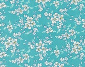 Moda Fabric - Time and Again by Linzee McCray 23362 12 - 1/2 yard - turquoise with white flowers - 44" wide - Cotton Fabric - Moda Fabric