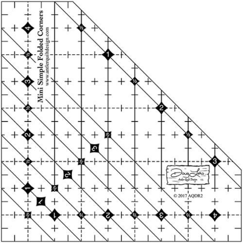 Mini Simple Folded Corners Ruler Clear ruler by Antler Quilt Designs make accurate folded corners Clear Plastic-Doug Leko 4 1/2 inch image 1