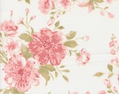 Moda Fabric - Muse by 3 Sisters for Moda - Fabric 44390 11 - 1/2 yard - Cotton Fabric 44" wide  - off white with large pink & coral flowers