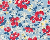 Moda Fabric - Time and Again by Linzee McCray 23361 13 - 1/2 yard - blue with red/white flowers and blue leaves - 44" wide - Cotton