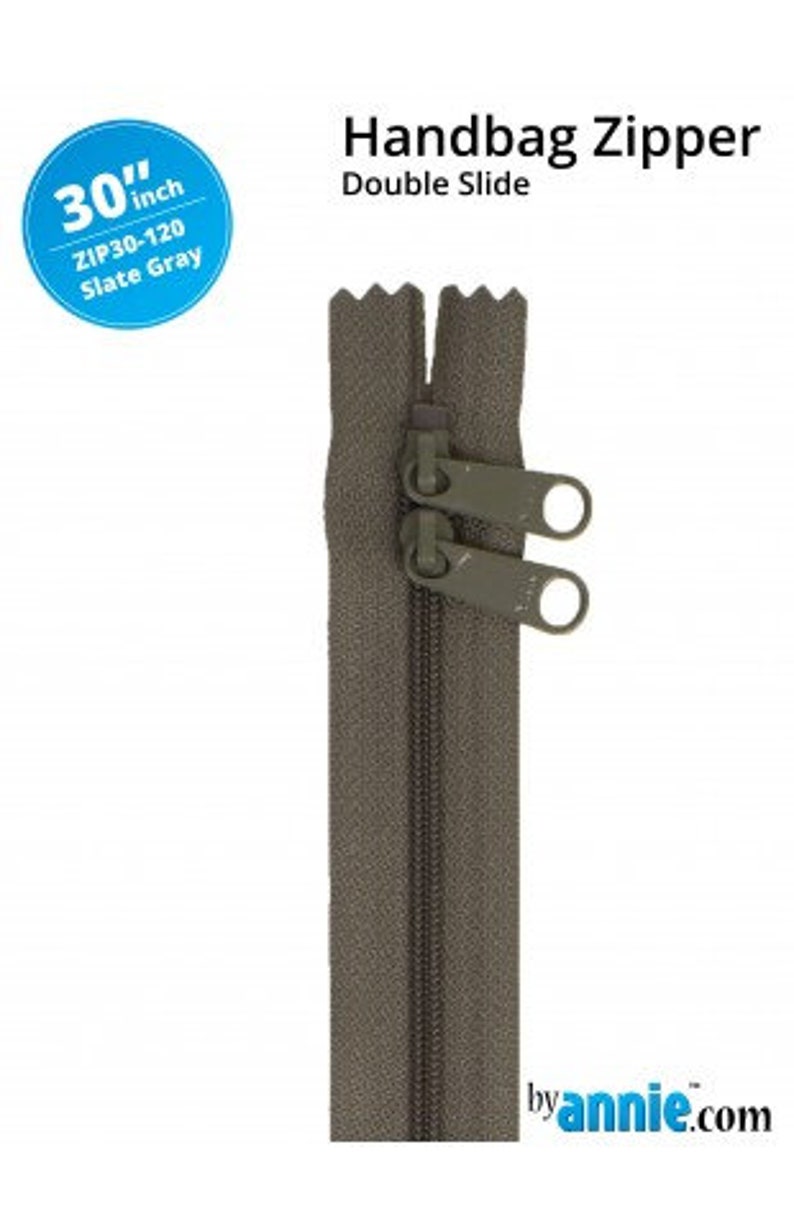 By Annie Double-Slide 30 Handbag Zipper Nylon Coil Great for bags and carriers Color slate gray 30 handbag zipper image 1