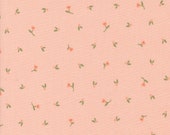 Moda Fabric - Flower Girl - by Heather Briggs - 1/2 yard - 31732 16 -  peach background with small flowers green leaves- Cotton fabric