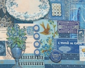 Moda Fabric - Curated in Color - by Cathe Holden for Moda - 1/2 yard - 7460 16 -  Blue collage - Vintage collage - Cotton - Moda Fabric