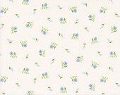 Moda Fabric - On Lake Time by Deb Strain - 1/2 yard - 56126 11 - white with small blue flowers and green leaves - 44" Cotton Fabric