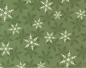 Moda Fabric - Winter Friends by Deb Strain for Moda - 56134 15 - 1/2 yard - Green with white and green snowflakes - Cotton Fabric