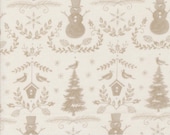 Moda Fabric - Winter Friends by Deb Strain for Moda - 56133 11 - 1/2 yard - Ivory with beige snowmen and bird houses - Cotton - Birds