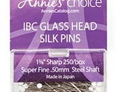 IBC Glass Head Silk Pins - 1 3/8" sharp straight pins - white pin heads 250 ct.