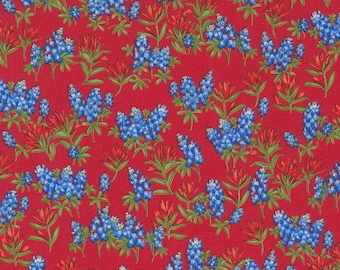 Moda Fabric - Wildflowers by Moda Fabrics - 33622 18 - 1/2 yard - 100% cotton - quilting fabric - red with bluebonnets - by Moda