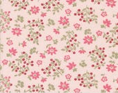Moda Fabric - A Very Sweet Christmas -  by Bunny Hill Designs for Moda - light pink with pink flowers green leaves - 3061 12 - 1/2 yard