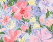 Moda Fabric - Sweet Cecily -  by Janet Clare - 1/2 yard - 24640 14 - light blue with large pink flowers and green leaves - cotton fabric