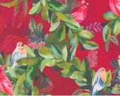 Moda Fabric - Love and Cheer by Amarilys Henderson 21831 13 - 1/2 yard  - Cotton Fabric - red background with birds and leaves