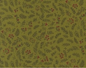 Moda Fabric - Emmitt and Ivy by Sweetwater for Moda - cotton fabric - 1/2 yard - 55695 13 - dark olive green with green foliage, red berries