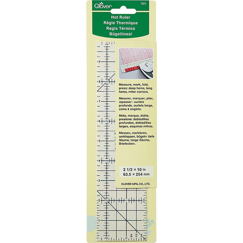Clover Hot Ruler Heat Resistant Ruler Guide for Accurate Hemming and