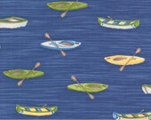 Moda Fabric - On Lake Time by Deb Strain - 1/2 yard - 56121 13 - dark blue with multicolored canoes - 44" Cotton Fabric - Lake time