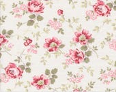 Moda Fabric - A Very Sweet Christmas -  by Bunny Hill Designs Moda - off white with pink and red medium floral print - 3060 11 - 1/2 yard