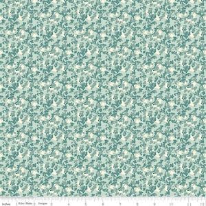 Riley Blake Fabric - New Beginnings  - by Sandy Gervais - C15754 Mist - Blossoms - light teal with teal and white flowers - 1/2 yard