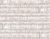 Moda Fabric - Berry and Pine - by Lella Boutique - 1/2 yard - 5244 11 -  off white background with taupe Christmas music O Christmas Tree